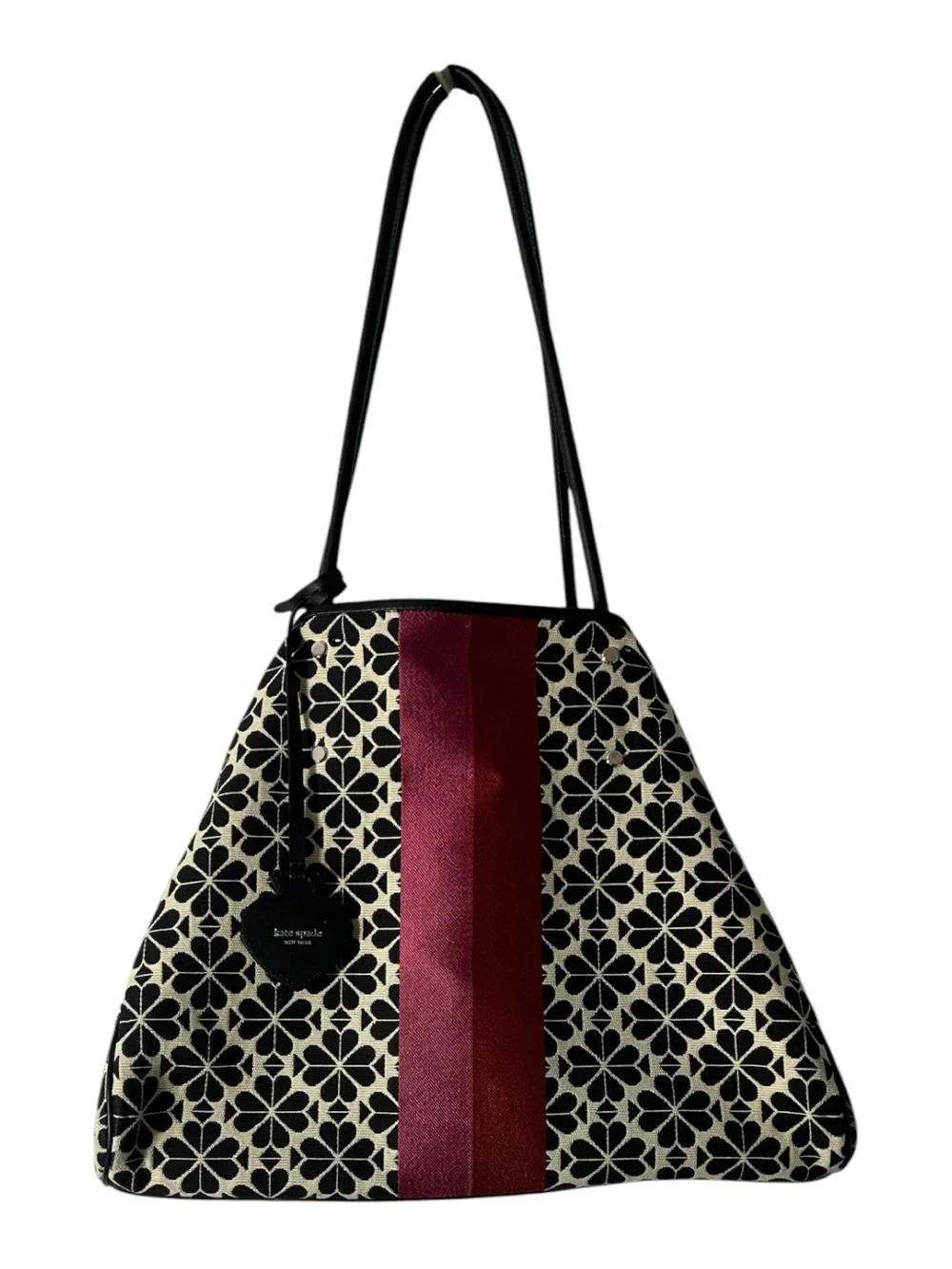 kate spade JacquardBlack & Cream Floral Tote with Burgundy stripe Sz L